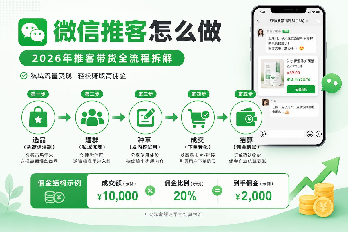 微信推客怎么做：2026年推客带货全流程拆解，从选品建群到佣金结算